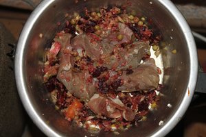 Muskelfleisch mit Gemüse (rote Beete, Fenchel, junge Mörchen, Erbsen), Öl, Salz2.JPG