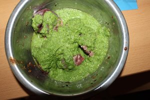 Muskelfleisch (Rind) mit Salat (Rucola, Gurke), Knoblauch und Naturjoghurt.JPG